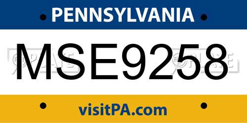 MSE9258 Pennsylvania License Plate