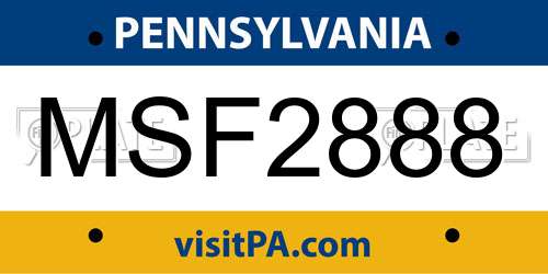 MSF2888 Pennsylvania License Plate
