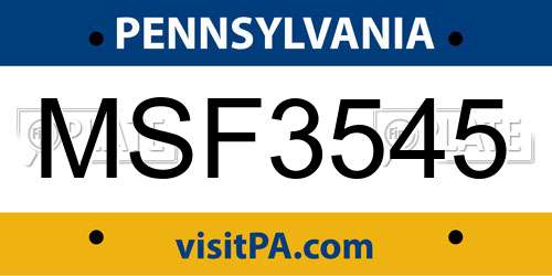 MSF3545 Pennsylvania License Plate