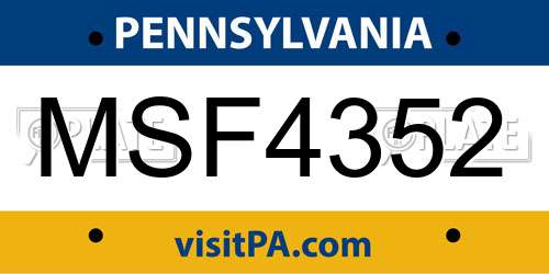 MSF4352 Pennsylvania License Plate