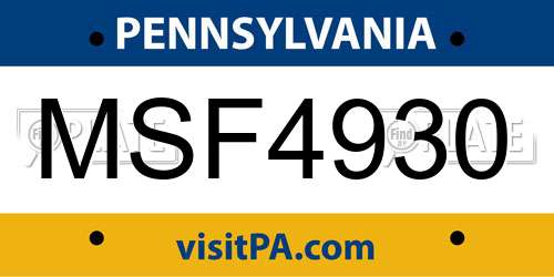 MSF4930 Pennsylvania License Plate