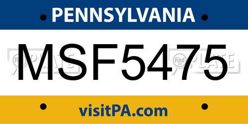 MSF5475 Pennsylvania License Plate