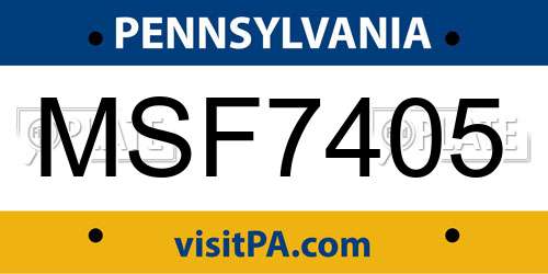 MSF7405 Pennsylvania License Plate