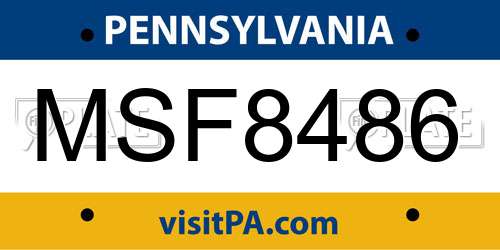 MSF8486 Pennsylvania License Plate