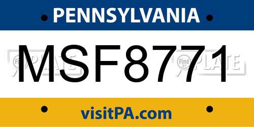 MSF8771 Pennsylvania License Plate