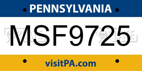 MSF9725 Pennsylvania License Plate