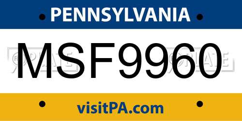 MSF9960 Pennsylvania License Plate