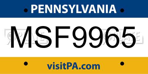 MSF9965 Pennsylvania License Plate