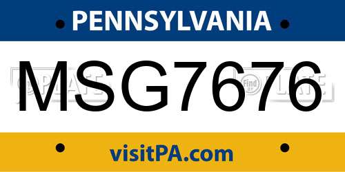 MSG7676 Pennsylvania License Plate