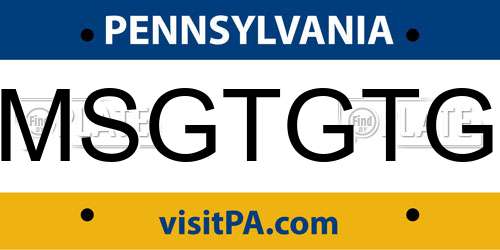 MSGTGTG Pennsylvania License Plate