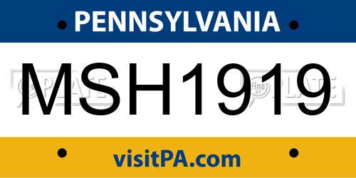 MSH1919 Pennsylvania License Plate