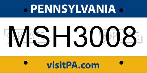 MSH3008 Pennsylvania License Plate