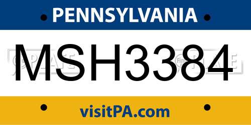 MSH3384 Pennsylvania License Plate
