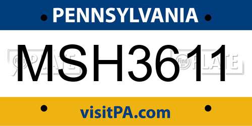 MSH3611 Pennsylvania License Plate
