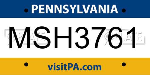MSH3761 Pennsylvania License Plate