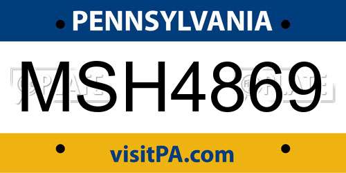 MSH4869 Pennsylvania License Plate