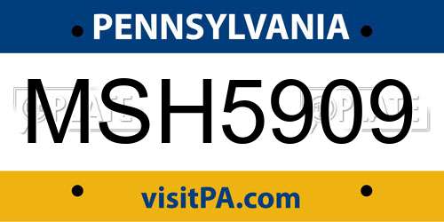 MSH5909 Pennsylvania License Plate