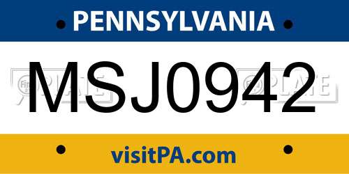 MSJ0942 Pennsylvania License Plate