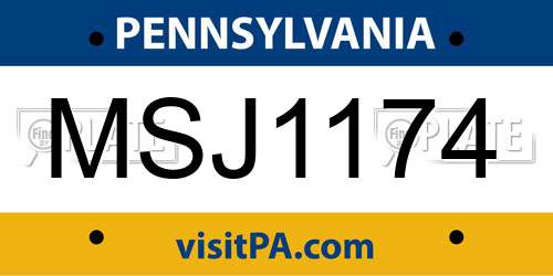 MSJ1174 Pennsylvania License Plate