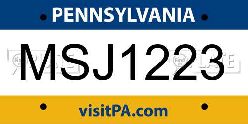 MSJ1223 Pennsylvania License Plate