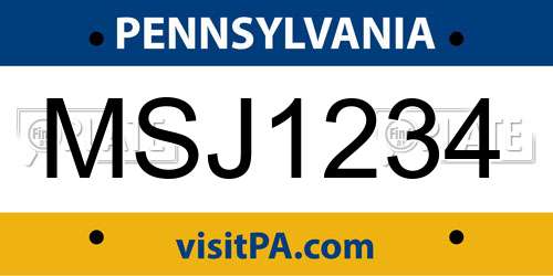 MSJ1234 Pennsylvania License Plate