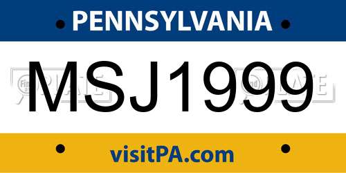 MSJ1999 Pennsylvania License Plate