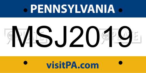 MSJ2019 Pennsylvania License Plate