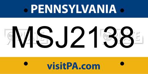 MSJ2138 Pennsylvania License Plate