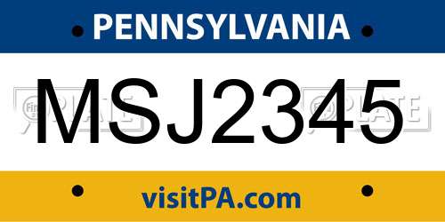 MSJ2345 Pennsylvania License Plate