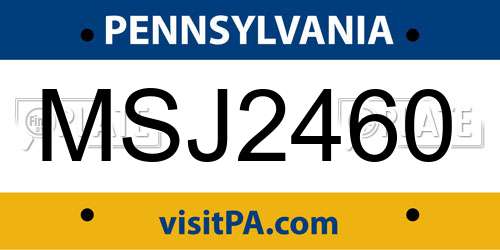 MSJ2460 Pennsylvania License Plate