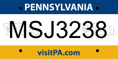 MSJ3238 Pennsylvania License Plate