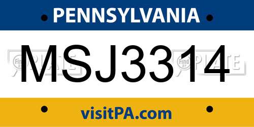 MSJ3314 Pennsylvania License Plate