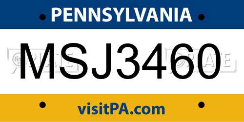 MSJ3460 Pennsylvania License Plate