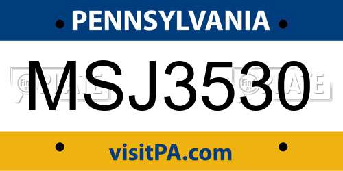 MSJ3530 Pennsylvania License Plate