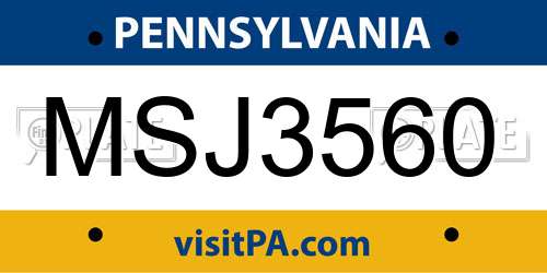 MSJ3560 Pennsylvania License Plate