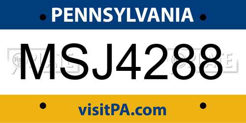 MSJ4288 Pennsylvania License Plate