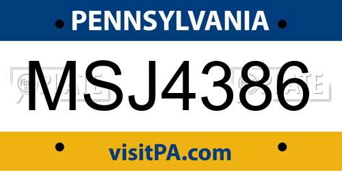 MSJ4386 Pennsylvania License Plate