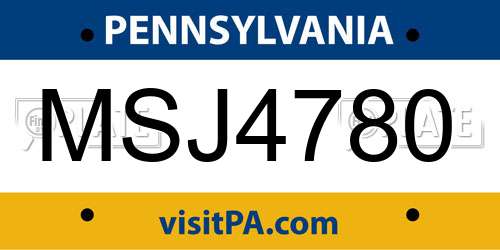 MSJ4780 Pennsylvania License Plate