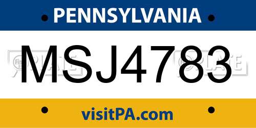 MSJ4783 Pennsylvania License Plate