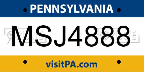 MSJ4888 Pennsylvania License Plate