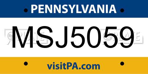 MSJ5059 Pennsylvania License Plate