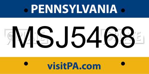 MSJ5468 Pennsylvania License Plate