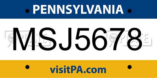 MSJ5678 Pennsylvania License Plate