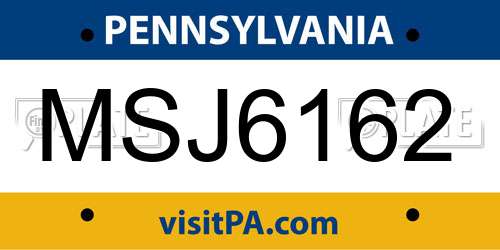 MSJ6162 Pennsylvania License Plate
