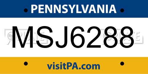 MSJ6288 Pennsylvania License Plate