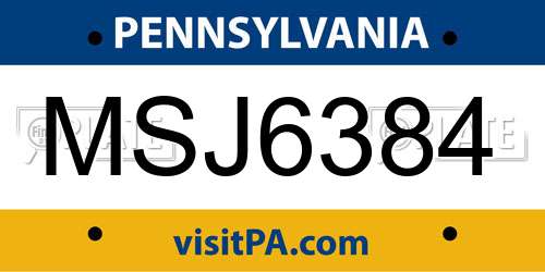MSJ6384 Pennsylvania License Plate