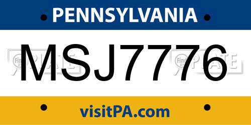 MSJ7776 Pennsylvania License Plate