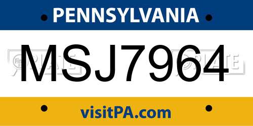 MSJ7964 Pennsylvania License Plate