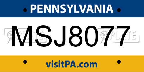 MSJ8077 Pennsylvania License Plate