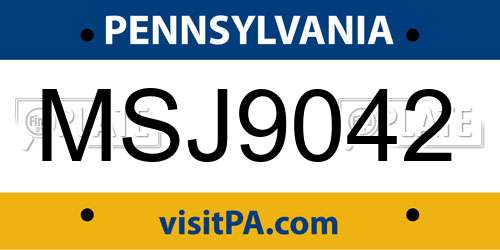MSJ9042 Pennsylvania License Plate